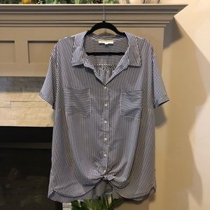 LOFT Plus Button Striped Top